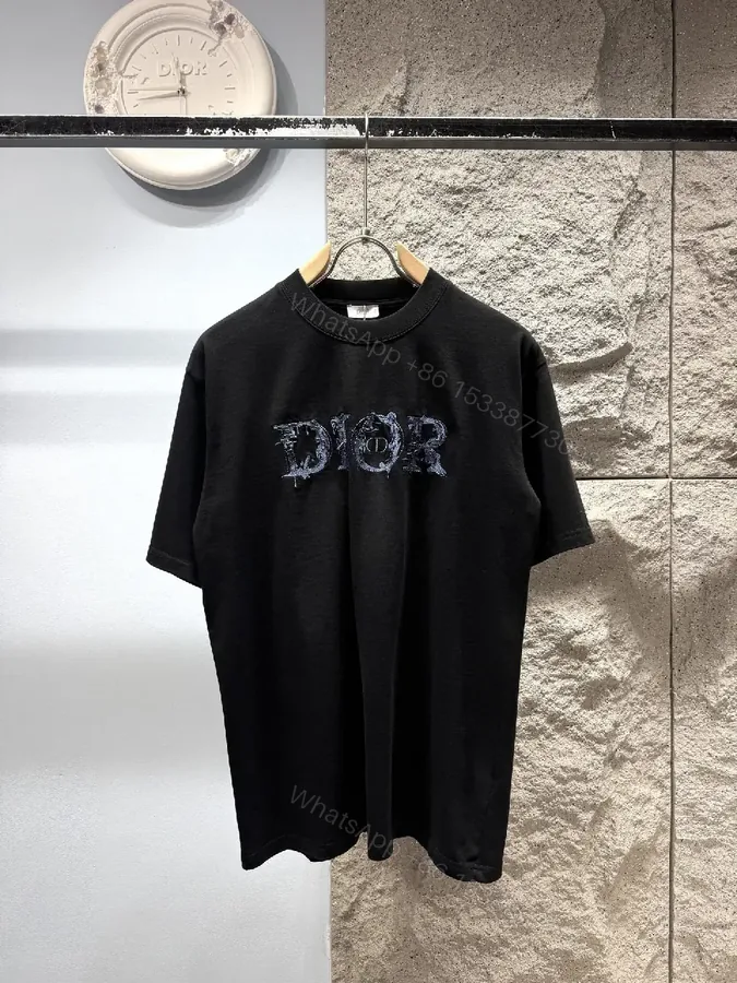 View 1 of Black Cotton Tee – Distressed Logo, Modern Streetwear Top