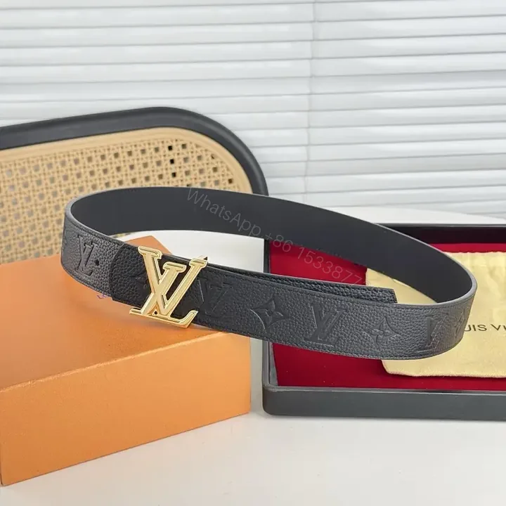 View 1 of Black Leather Belt, Gold Buckle, Monogram, Luxury Accent, Belt