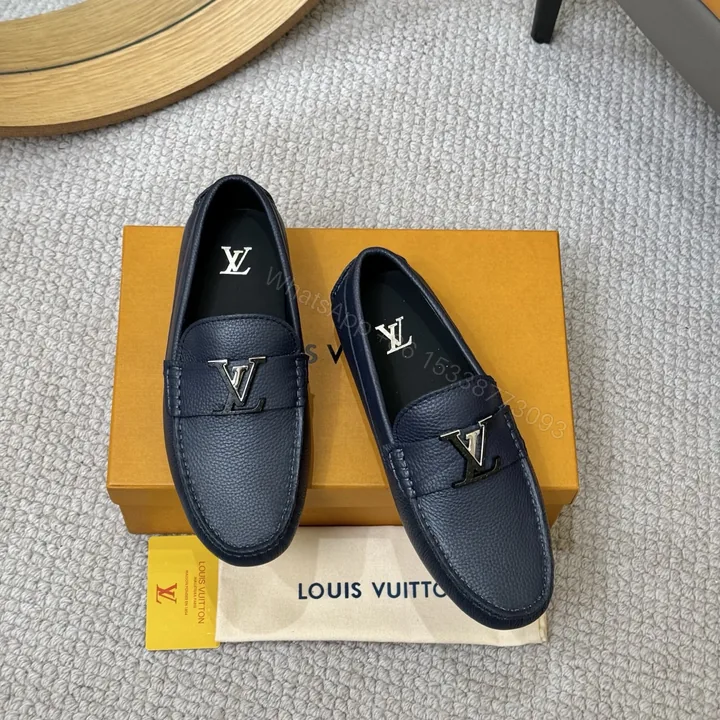 View 1 of LV 精品仿製深藍豆豆鞋 大型Logo皮革平底駕車鞋 男士簡約風款
