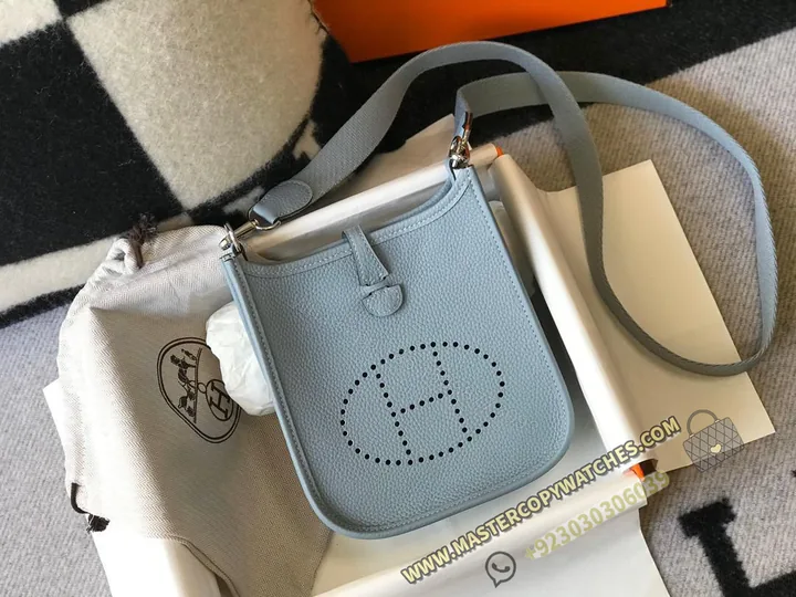 View 1 of Hermes Evelyne III Mini Bag in Blue Pale