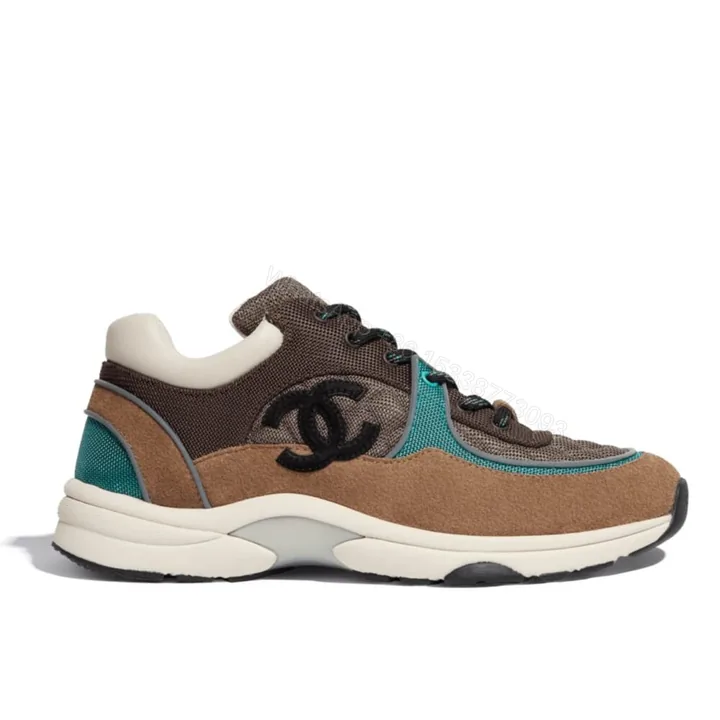 View 1 of Chanel CC Logo Low Top Trainer Sneakers Brown And White