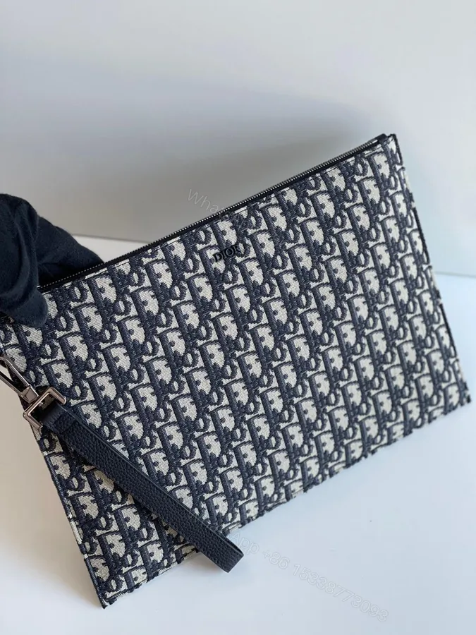 View 1 of DIOR Oblique A4 Flat Pouch Clutch Blue