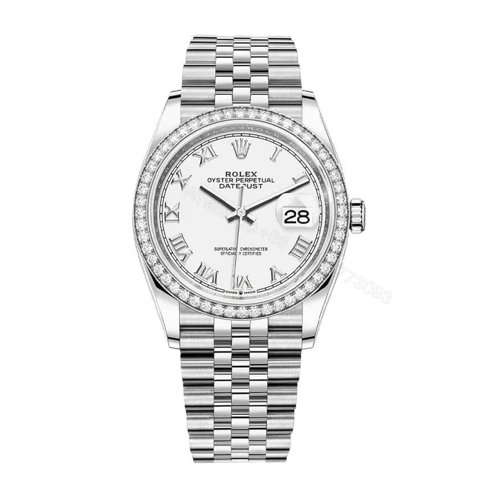 View 1 of Rolex Datejust 36 126284RBR-0018 Super Clone : Diamond Bezel White Roman Dial