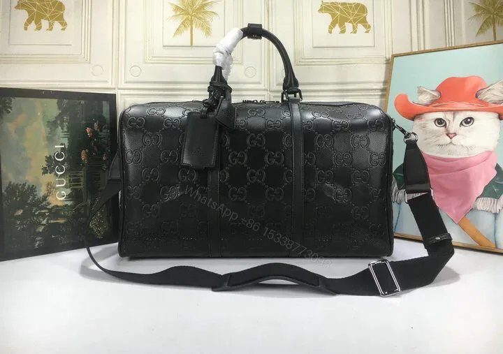 View 1 of Gucci Large Black Canvas Bag Knockoff Embossed with GG Logo VC73DZ