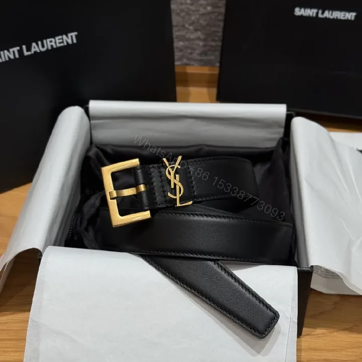 View 1 of Bold Leather Belt with Gold-Tone Hardware Accessory