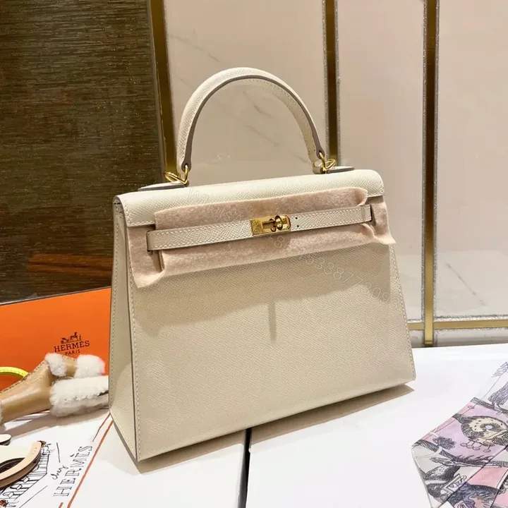 View 1 of HN 25CM WHITE EPSOM LEATHER GOLD HARDWARE