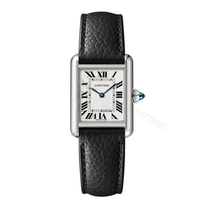 View 1 of Cartier Tank Replica Watch Black Leather Strap