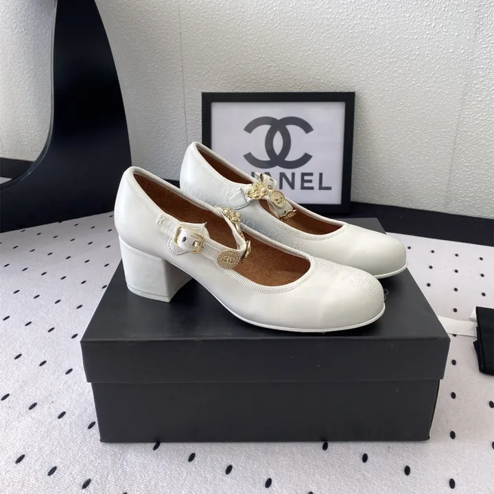 View 1 of 高仿Chanel*G45778N圓頭塔扣芭蕾舞鞋4.5CM白色免檢版