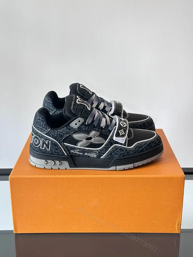View 1 of LV Men Black Fabric Leather Sneakers