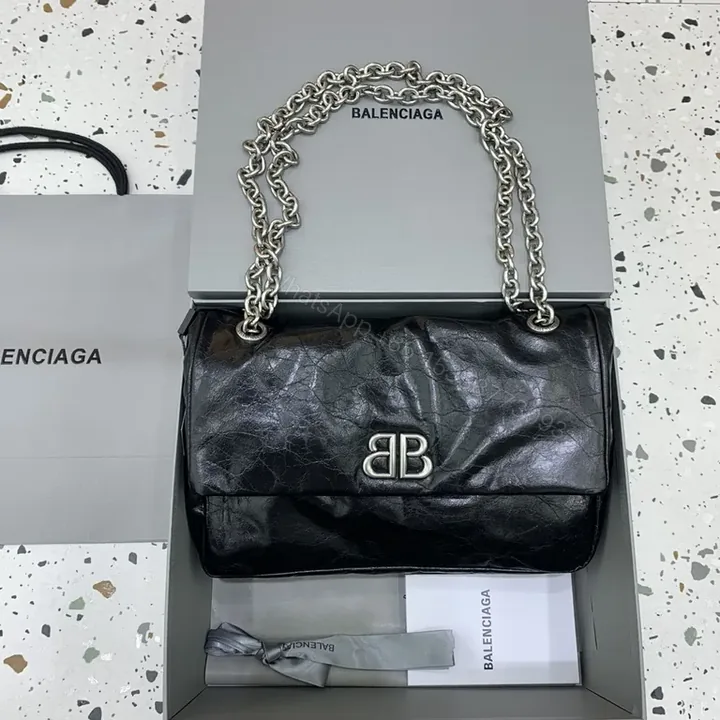 View 1 of Chic Leather Shoulder Bag: Black, Chain Detail, Luxe Everyday