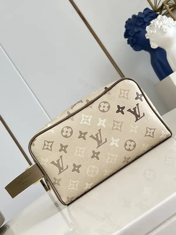 View 1 of Beige LV Monogram Cosmetic Pouch: Structured, Top Zipper
