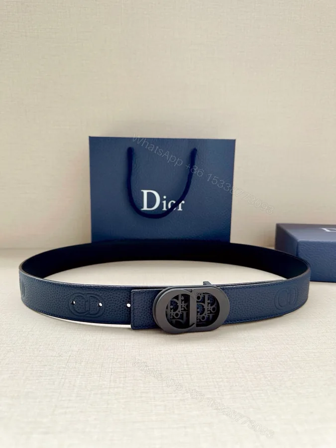 View 1 of Dior高仿男女款CD扣深藍牛皮皮帶時尚百搭通勤休閒質感設計款