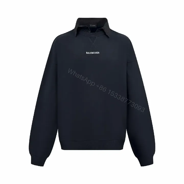View 1 of Black Cotton Minimalist Logo Collar Sweatshirt
