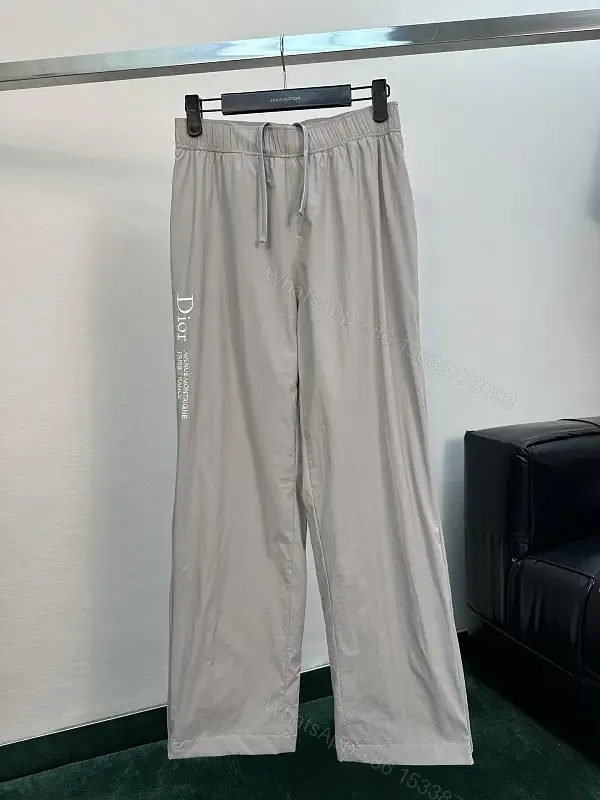 View 1 of Light Gray Wide-Leg Pants Elastic Waist Drawstring Smooth Knit