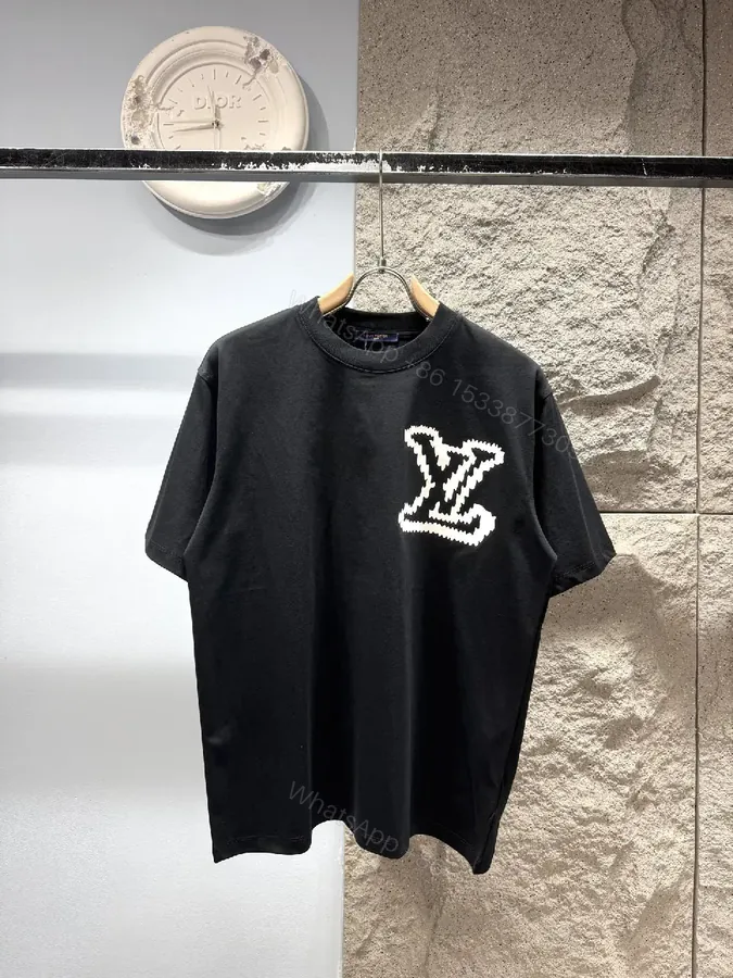 View 1 of Bold Monogram Tee with LV-Stitching: Black Cotton Tee