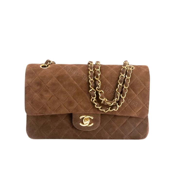 View 1 of Chanel Classic Medium Double Flap Bag Gold Tone Dark Brown 25cm