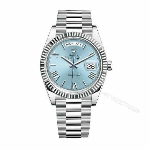 View 1 of Rolex Day-Date 228206 Super Clone: 40mm Platinum Ice Blue Grooved Dial