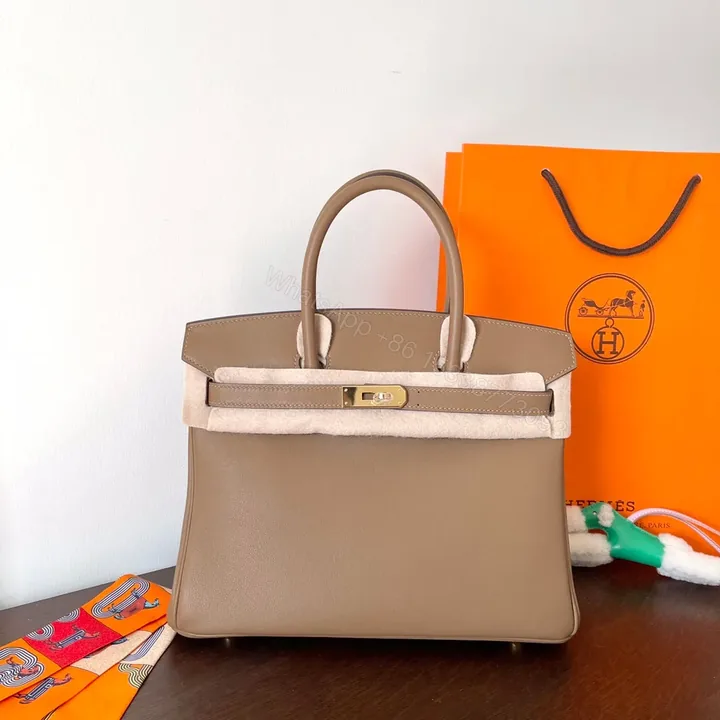 View 1 of HN 30CM BEIGE SWIFT LEATHER GOLD HARDWARE