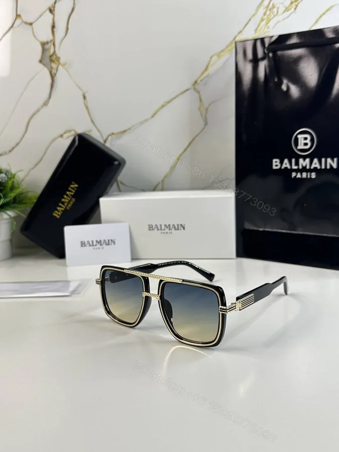 View 1 of First Copy Balmain Square Black Frame Sunglasses Grey Gradient Unisex UV Protection