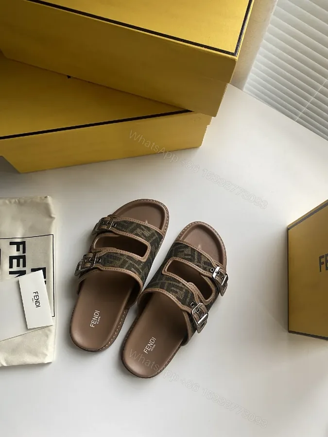 View 1 of Brown Leather Monogram Sandals - Luxe Street-Ready Comfort