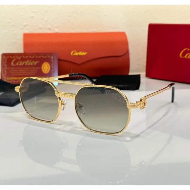 View 1 of Cartier Tinted Green Unisex Sunglass – Frame Material: AAA, Size: Universal
