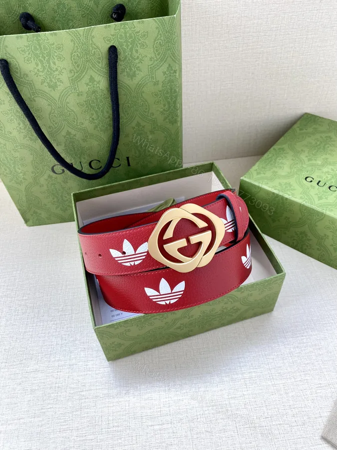 View 1 of Gucci 女士聯名紅色皮帶 高仿Adidas風格撞色款式
