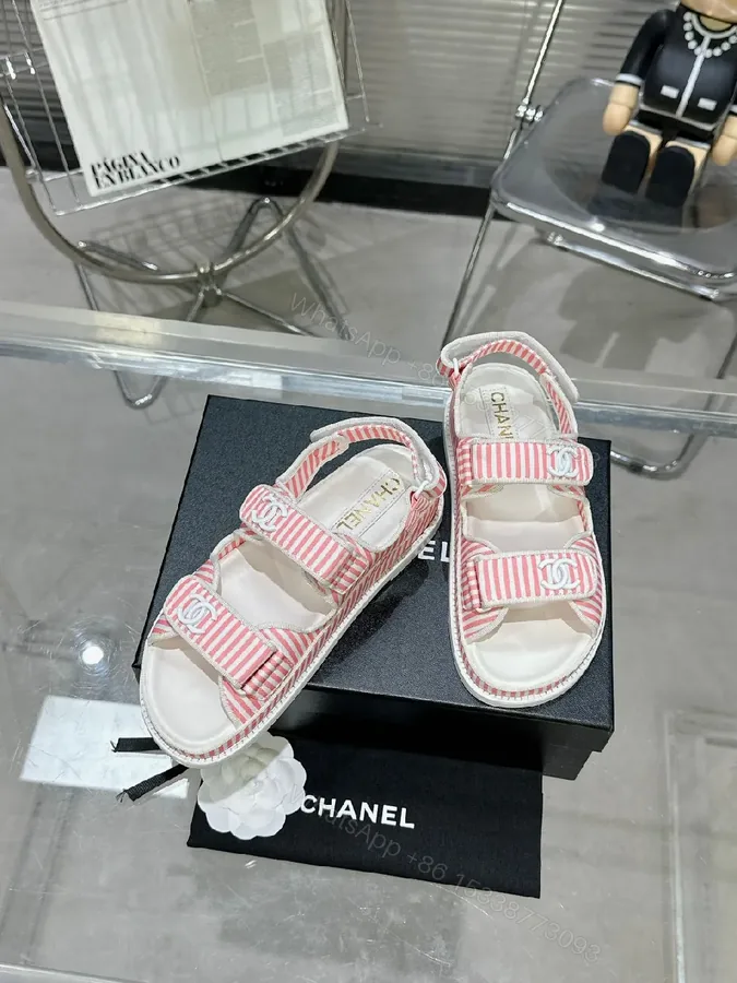 View 1 of Playful Stripes Sandals: Pink-White Luxury Comfort Flats