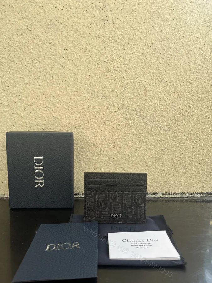 View 1 of Dior 高仿卡夾 男士黑色老花布拼皮革 雙層設計