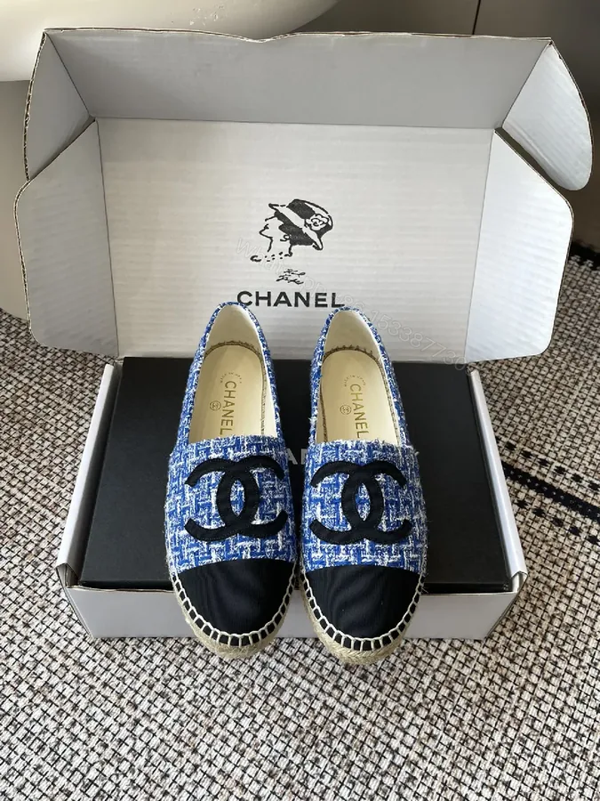 View 1 of Blue Tweed Espadrilles with Logo Accent, Luxury Flat