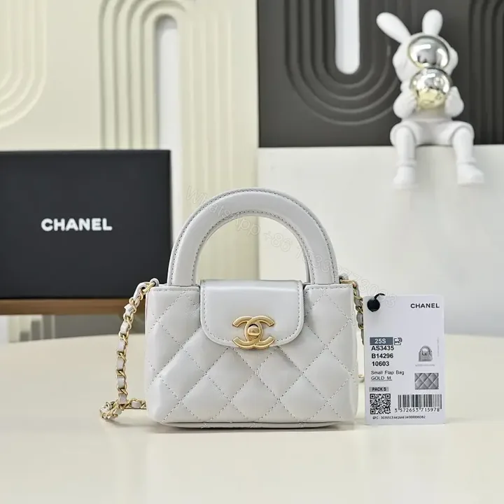 View 1 of Quilted Gray Luxe Mini Flap Bag - Gold Hardware