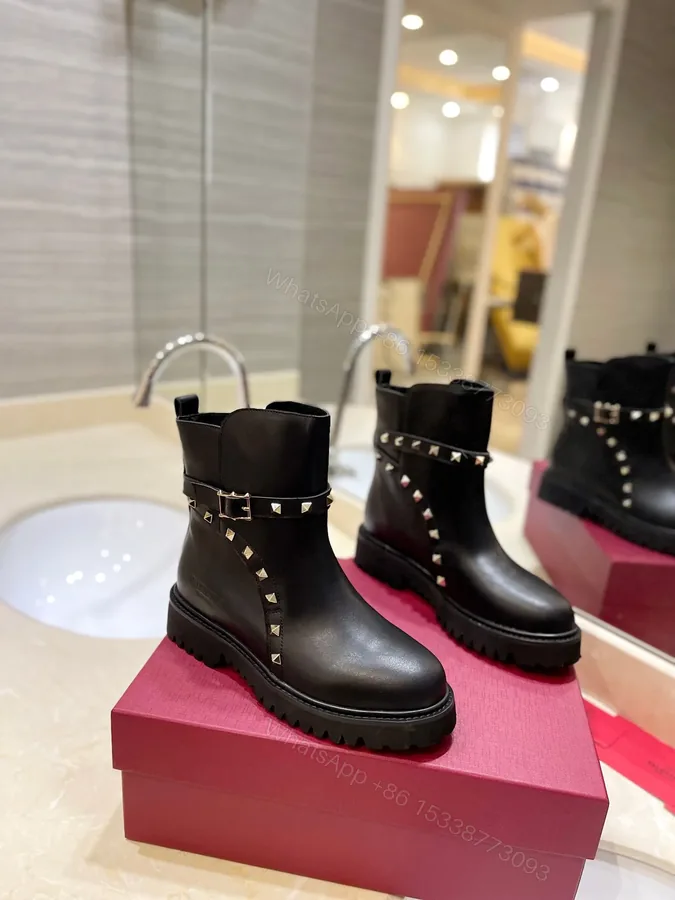 View 1 of Valentino Women Black Leather Studded Boots