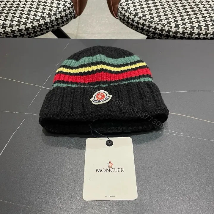 View 1 of Color-block Knit Beanie with Subtle Logo Cap