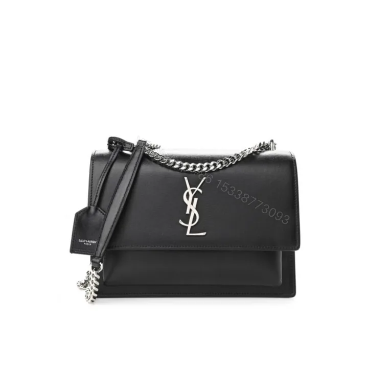 View 1 of Saint Laurent Sunset Medium Chain Bag In Smooth Black With Silver Hardware 22Cm 442906D420N1000