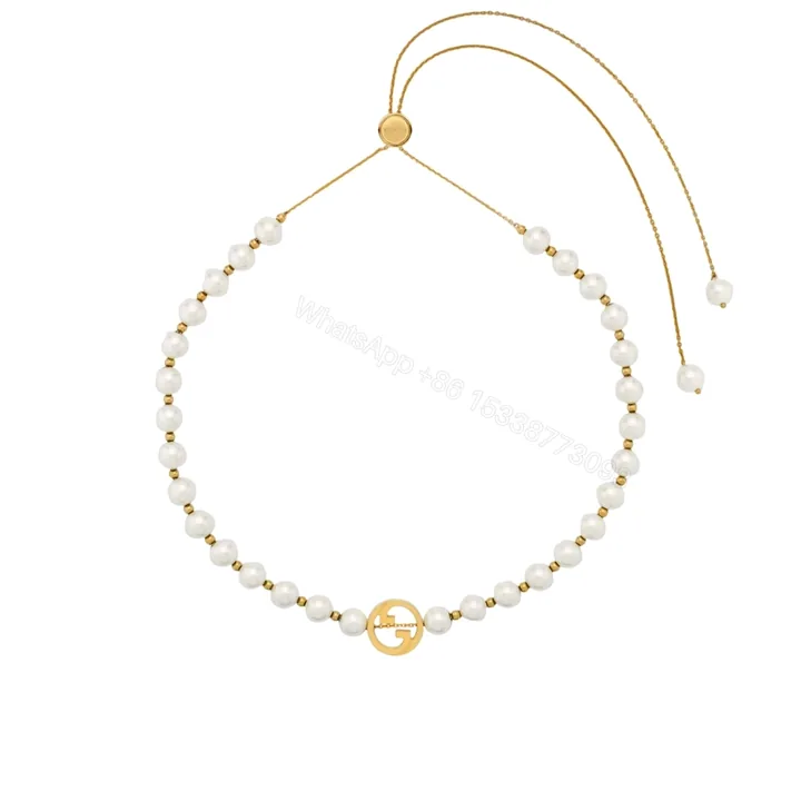 View 1 of Gucci Interlocking Pearl Necklace Gold