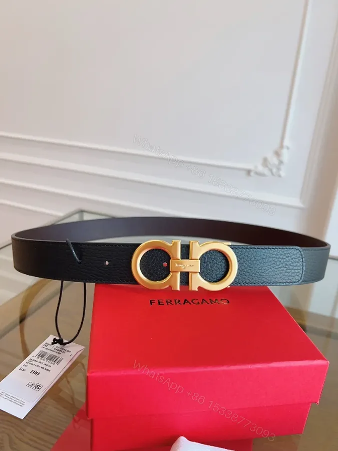 View 1 of Chic Black Leather Belt with Gold Interlocking Buckle