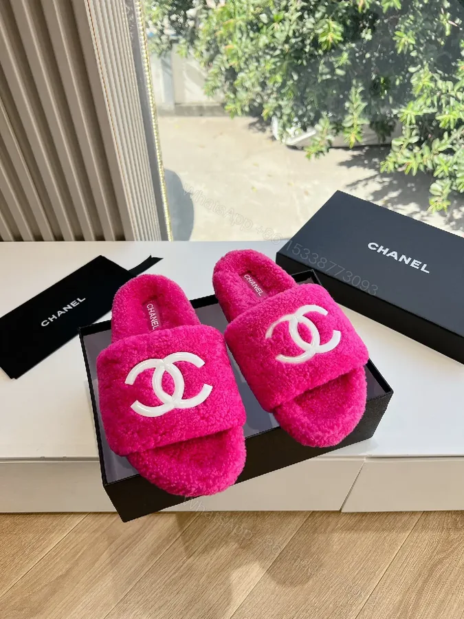 View 1 of Vibrant Plush Slides - Hot Pink, Plush, Open-Back Comfort