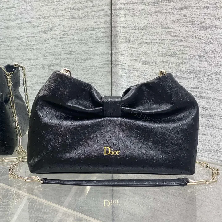 View 1 of Dior Bow Bag Small Black Ostrich Leather