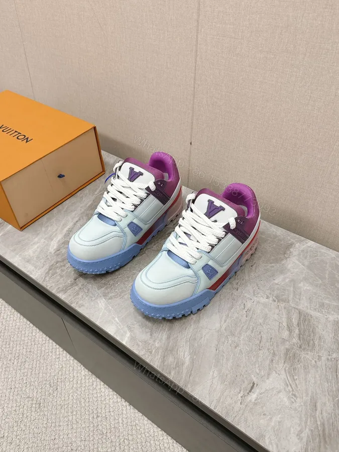 View 1 of LV Women Blue White Leather Sneakers