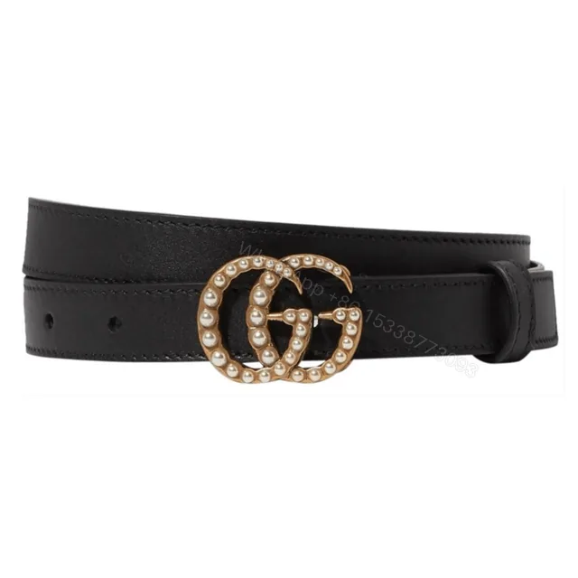 View 1 of GUCCI BLACK FAUX PEARL-EMBELLISHED LEATHER BELT – B44