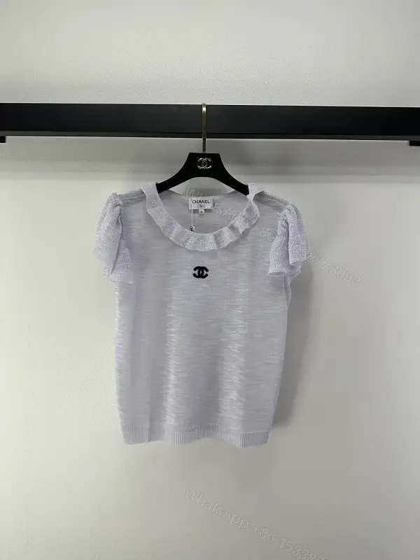 View 1 of Soft Rayon-Cotton Knit Top with Flounce Sleeve Details