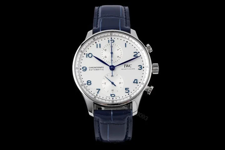 View 1 of IWC Portugieser Chronograph Replica Blue Leather Strap 41MM Premium IW371606