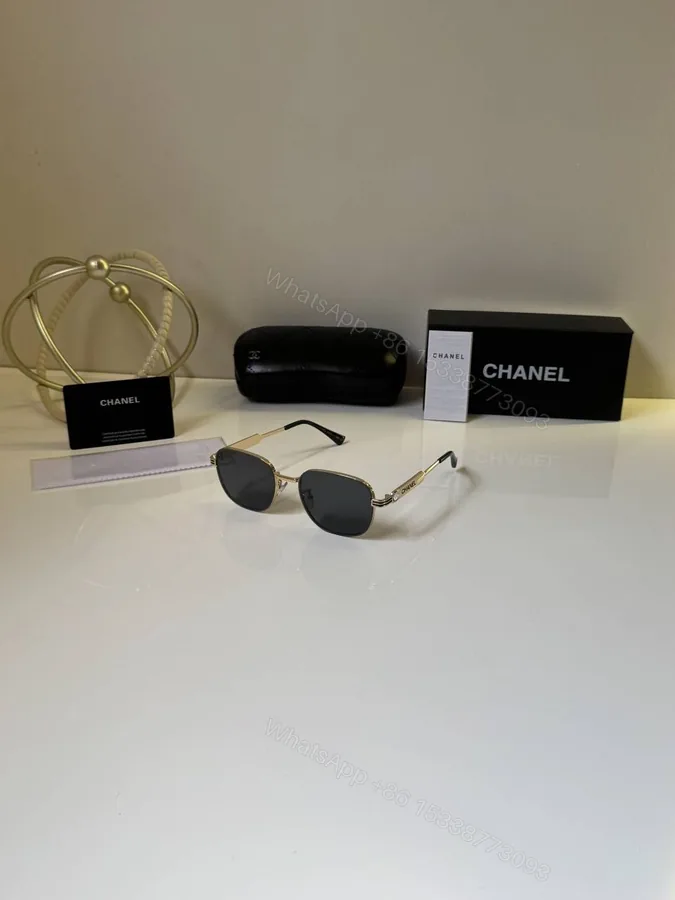 View 1 of First Copy Chanel Round Black Sunglasses Metal Frame Unisex UV Protection