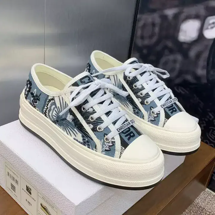 View 1 of WALK’N’DIOR PLATFORM SNEAKERS UNISEX BUTTERFLY BANDANA EMBROIDERED BLUE – CD146