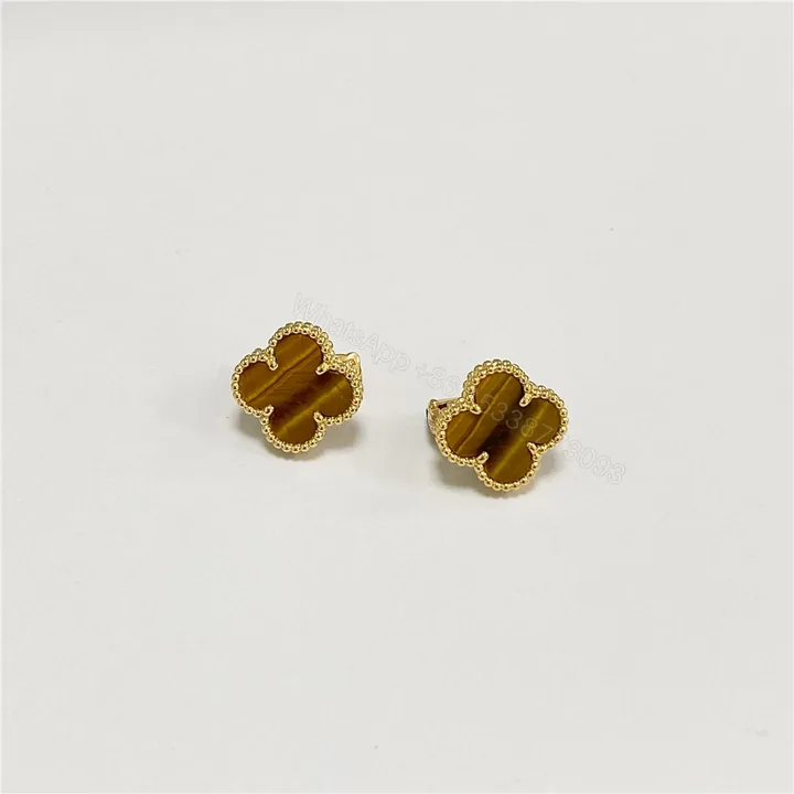 View 1 of Replica VCA 18K Yellow Gold Vintage Alhambra Earrings Tiger Eyes VCARD40500