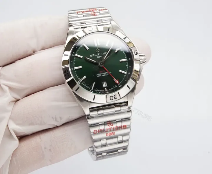 View 1 of Breitling Chronomat GMT 40 Green Replica Steel Bracelet 40MM Premium A32398101L1A1