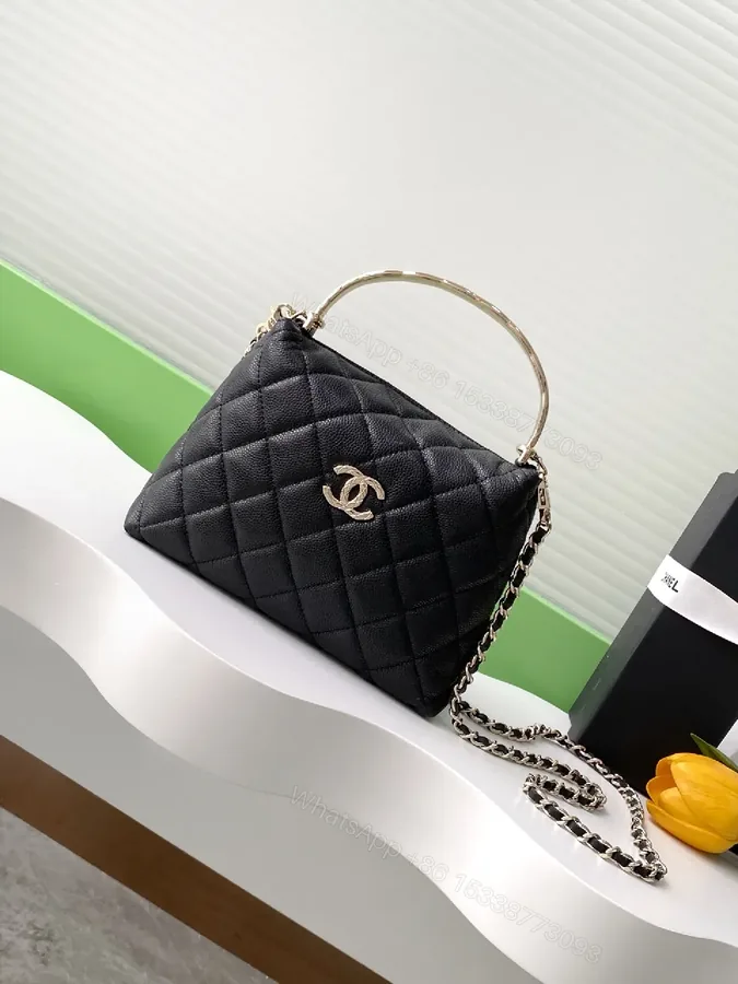 View 1 of Quilted Black PU Bag with Gold Hardware, Crossbody Style