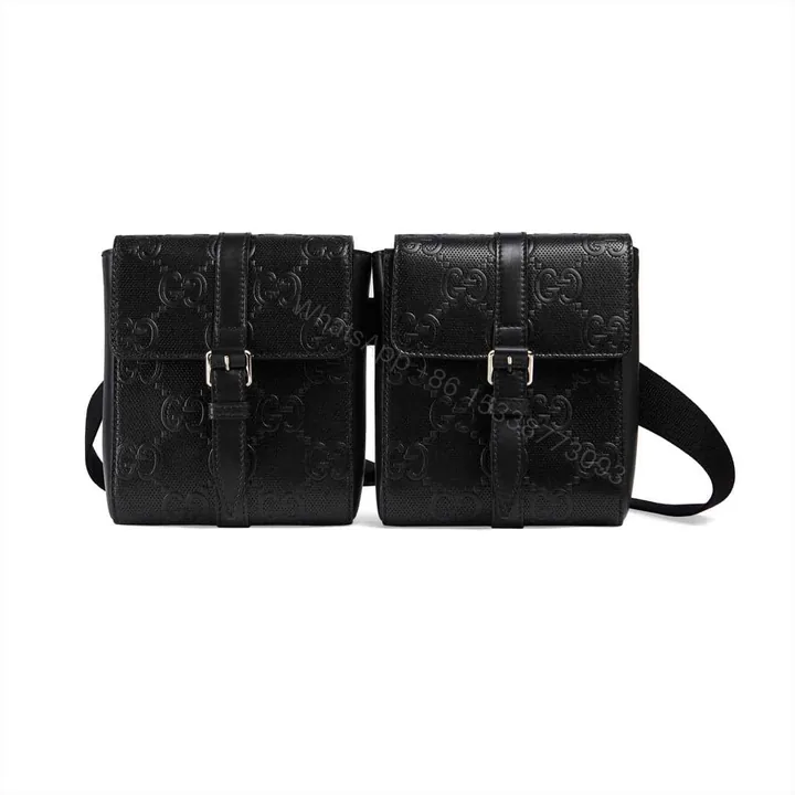 View 1 of GG EMBOSSED BELT BAG BLACK GG EMBOSSED LEATHER COTTON LINEN LINING – GBC16