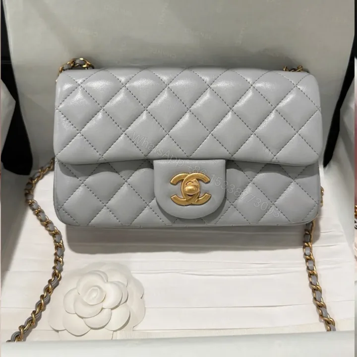 View 1 of Chanel Classic Woman’s Smooth Leather Grey Like Auth Handbags 20cm