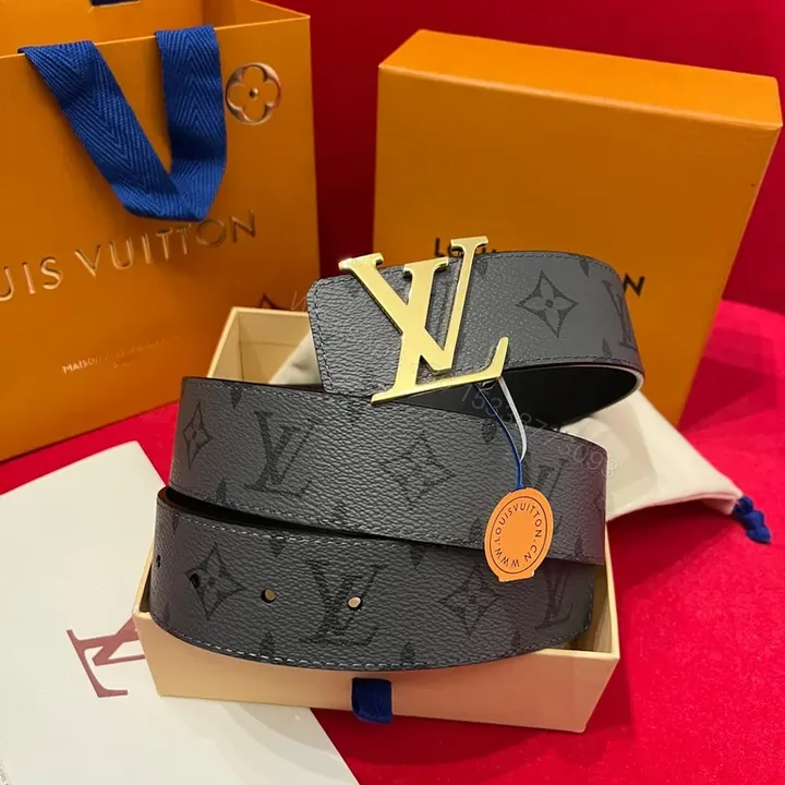 View 1 of Bold Monogram LV Belt: Luxe Gold Buckle, Structured Style