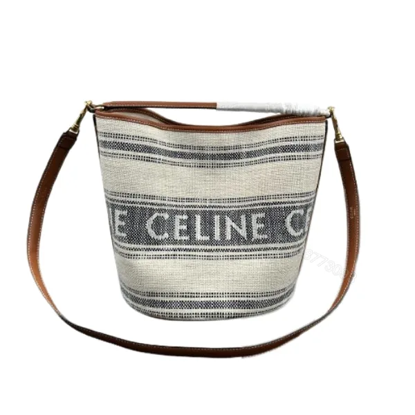 View 1 of CELINE BUCKET 16 IN STRIPED TEXTILE WITH CELINE JACQUARD WHITE BLACK 25CM